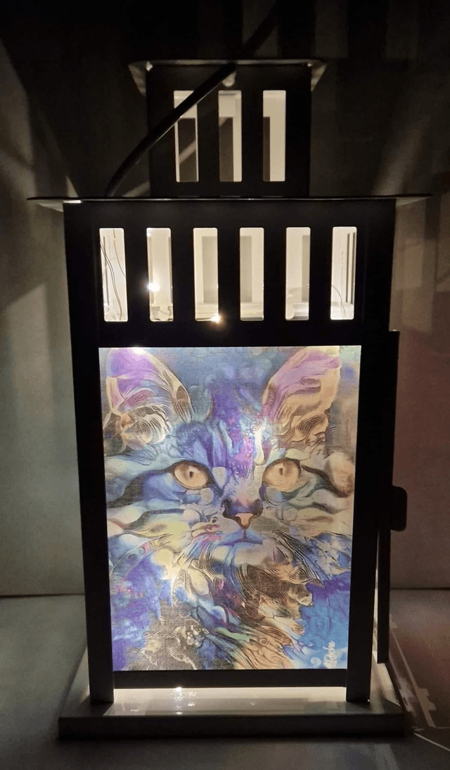 Cat Themed Stained Glass Effect Lantern 